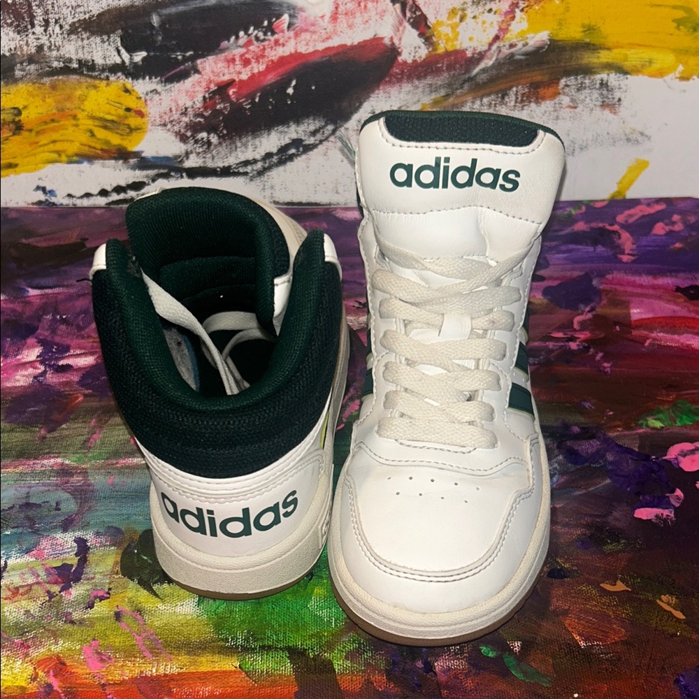 Adidas Kids White and Dark Green Sneakers